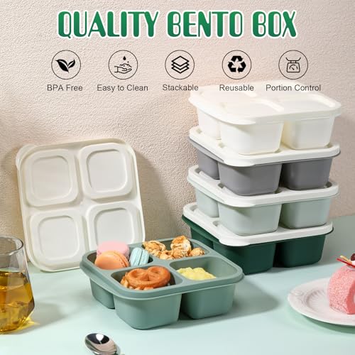 Honeydak 5 Pack Snack Containers 4 Compartment Bento Snack Boxes Reusable Lunchable Containers with Lids Divided Meal Prep Lunch Food Storage Box for School Work Travel(Sage,Equal) - color: Sage, style: Equal