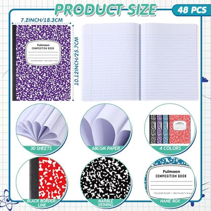 Fulmoon 48 Pcs Composition Notebook College Ruled Hard Cover Notebook 30 Sheets/60 Pages for School College Journal Writing Programs Art Recipes 10.12 x 7.2 Inch, Colorful - color: Colorful, style: College Ruled