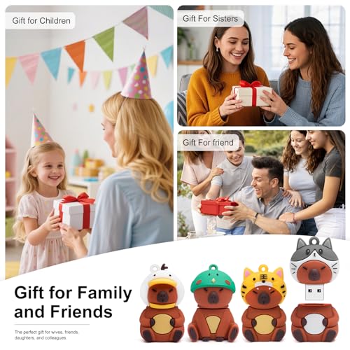 USB Stick 4Pcs 32GB Cute Flash Drive Capybara Animal Memory Stick Novelty Flash Drive Pendrive Thumb Drive Gift for Students and Children - color: Capybara 32GB*4