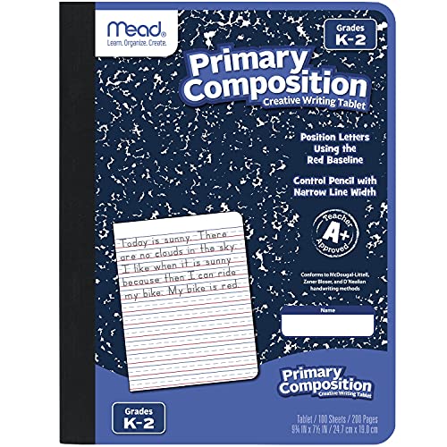 Mead Primary Composition Book, Primary Ruled Journal, Grades K-2, 7-1/2" x 9-3/4", 100 Sheets, Blue Marble (09902) - size: 1 Pack, style: Grades K-2