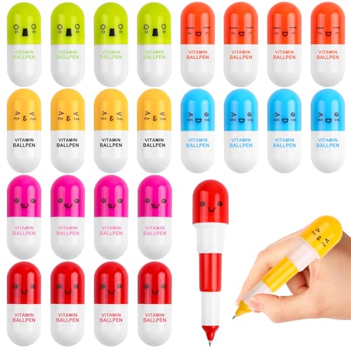 Novelty Nurse Pharmacy Pill Pens - Retractable Vitamin Capsule Pens for Nurses Week, Office & Valentine Day Gifts, Bulk Novelty Supplies & Stocking Stuffers for Adults (40)