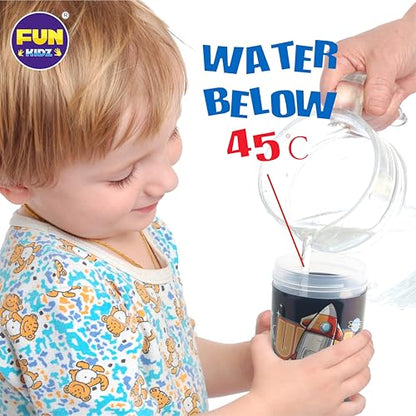 17oz Rocket Kids Water Bottle, Toddler Spout Cover and Carry Handle Design Lid Leak Proof BPA free Cup for Boys Ages 3+ Dishwasher Safe for Sports School Travel with Silicon Straw