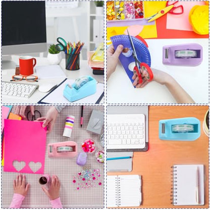 AmazingSpark 12 Pack Desktop Tape Dispenser Bulk with 12 Rolls of Transparent Tape, Office Desk Accessories Weighted Non Skid Base for Operation Christmas Bulk Items School Office(Pink,Purple,Blue)