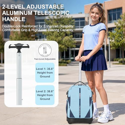 NEW TILAMI 18 Inch Expandable Rolling Backpack with 6-Wheel Stair Climbing, Waterproof Wheeled School Bag with 15.6" Laptop Sleeve for Boys Girls, Carry-on Luggage 98cm Dual-Height Handle - Sky Blue - color: Sky Blue