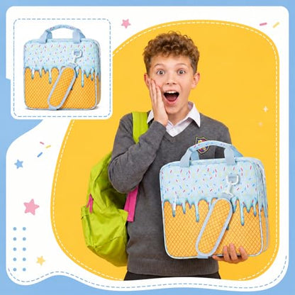 MiniInflat Baseball Drip Ice Cream Zippered Binder Bag with Handle 2-inch 3-Ring O-Ring, 600-sheet Capacity, Includes Zipper Pocket, Multi-Pocket Organizer Binder Sports(Ice Cream,Blue) - color: Blue, style: Ice Cream