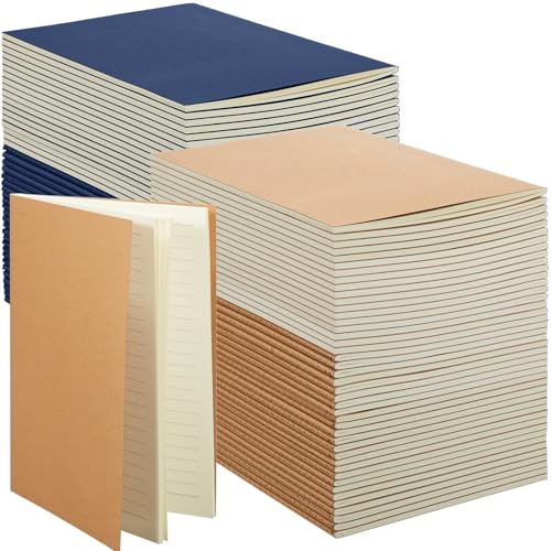 Mimorou 100 Pcs Journals Notebooks Bulk - Kraft Softcover A5 Small Notebooks 5.5 Inch x 8.3 Inch Notepads with 60 Page 30 Sheet for Writing Sketch Travel Office Supplies(Brown, Navy,Lined) - color: Brown, Navy, style: Lined