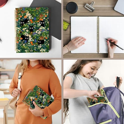 Cute Spiral Notebook journal A4 Aesthetic Pretty Design for Women Girls Kawaii with Pocket, 8.5 x 11 inch, Graph, Cat Garden - color: Cat Garden, style: Graph