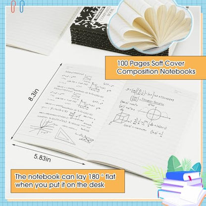 Fainne 150 Pack A5 Composition Notebooks Bulk Marble Cover Composition Notebooks College Notebooks Wide Ruled Notebooks for Students Classroom Office School Supplies(Black) - color: Black