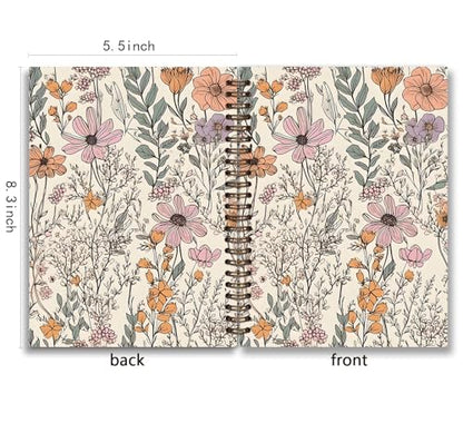 Floral Flower Garden Spiral Notebook Journal, 5.5×8.3 Inch | Pretty Hardcover Journal for Women, Work School College Notes and Writing - color: flower 10