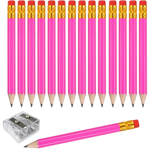 Adhere 25pcs Golf Pencils with Eraser Pre sharpened Hexagon half Wooden Pencils Graphite 2B for Golf Event Scoring,Classroom,Wedding,Company Meetings,Pew, Pocket (Rose Red) - color: Rose Red