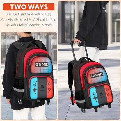 TILYTADLY Boys Rolling Backpack for Kids - Gamer Kids Rolling Backpack with Wheels for Elementary Middle School - Roller School Bookbag,HFHTDC Wheeled Travel Bag for Boys Aged 6-18 - color: red-blue-Backpack only