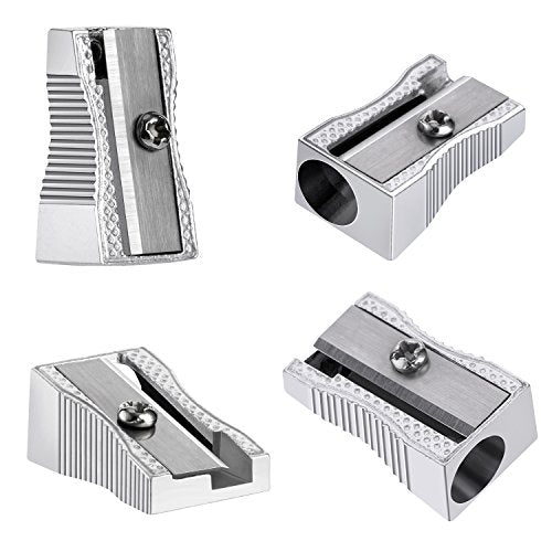 Frienda 48 Pack Metal Pencil Sharpeners Handheld Metal Mini Sharpeners Manual Pencil Sharpeners with Single Hole Aluminum Alloy Sharpener for Standard Size(Silver)