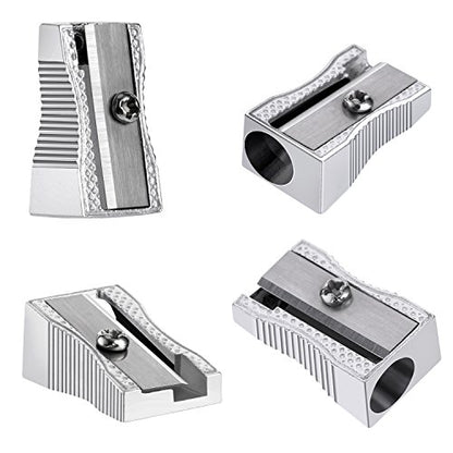 Frienda 48 Pack Metal Pencil Sharpeners Handheld Metal Mini Sharpeners Manual Pencil Sharpeners with Single Hole Aluminum Alloy Sharpener for Standard Size(Silver)