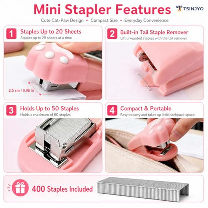24Pcs Cute Stationery Set W Paper Clips Stapler Scissors Sticky Notes Eraser Ruler Sharpener Pencil Case Highlighter Correction Tape Desk Accessories for School Office Supplies
