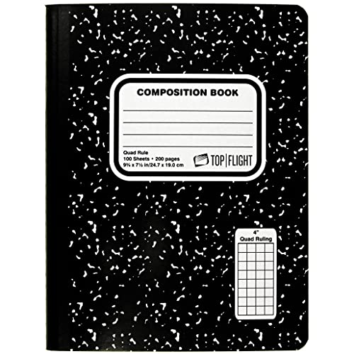 Top Flight Sewn Marble Composition Book, Black/White, Quad Rule, 4 Squares per Inch, 9.75 x 7.5 Inches, 100 Sheets (41320) - size: 100 Count (Pack of 1)