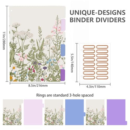 3 Ring Binder 2 Inch, Cute Round Ring Binders with 6 Tab Dividers & Label Stickers, Low Profile Clipboard with Storage, Fashion Aesthetic Binder School Office Supplies (Garden Flowers) - color: Garden Flowers, size: 2" Binder with Dividers