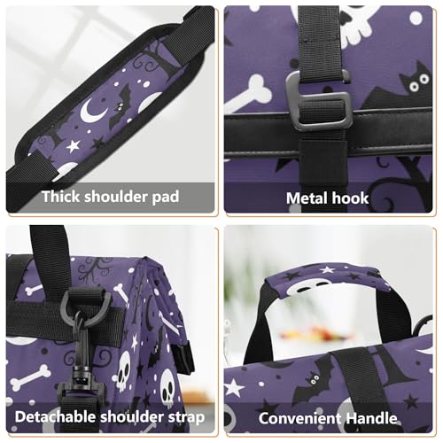 MNSRUU Insulated Lunch Bags Women Men Aldults, Halloween Black Bats Night Sky with Stars Portable Reusable Thermal Meal Tote Cooler Bag Organizer, Adjustable Shoulder Strap, Handle - color: Halloween Theme 080