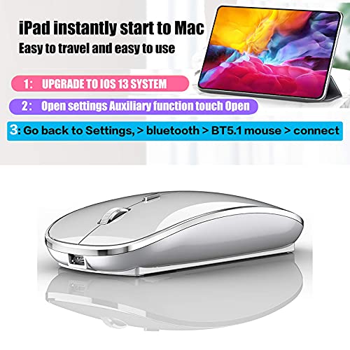 Rechargeable Bluetooth Mouse Wireless Bluetooth Mouse for iPad pro iPad Air Mac MacBook Pro MacBook Air Laptop Chromebook Windows HP DELL (Silver) - color: SILVER