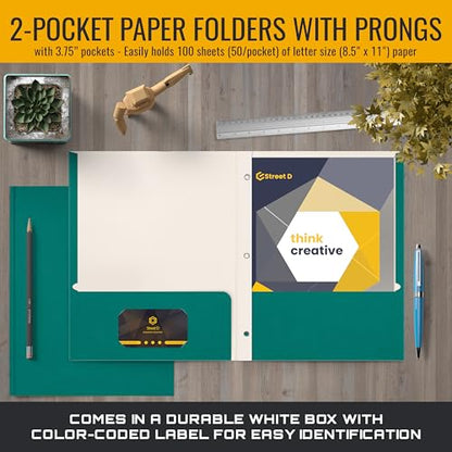 Better Office Products Teal Paper 2 Pocket Folders with Prongs, 50 Pack, Matte Texture, Letter Size Paper Folders, 50 Pack, with 3 Metal Prong Fastener Clips, Teal - color: Teal