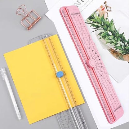 2PCS Paper Cutter Slider, 12 Inch Portable Paper Trimmer, Straight Cutting Guillotine, Cardboard Cutter for Paper Photo Vinyl Label Coupon Craft Paper(Pink) - color: Pink