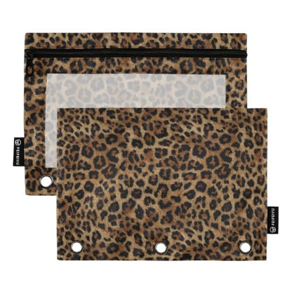 Binder Pencil Pouch for 3 Ring Binder Pencil Case Bags Cheetah Leopard Print Animal with Zipper Clear Window 2 Pack - color: Cheetah Leopard Print Animal