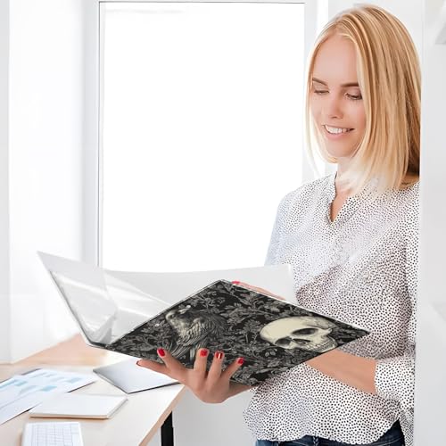 Gothic Skull with Crow Goth Black Binder 1.5 Inch Binder with Clipboard&Pockets, Hardcover Binders 3 Ring, Heavy Duty Large File Folder for Office School Supplies - Holds 200 Sheets - color: Gothic Skull With Crow, size: 1 Pack-12.4x10.63in