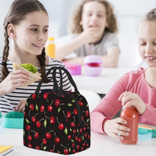 Black Sweet Cherry Lunch Box Insulated Meal Bag Lunch Bag Reusable Snack Bag Food Container For Boys Girls Men Women School Work Travel Picnic - color: black sweet cherry