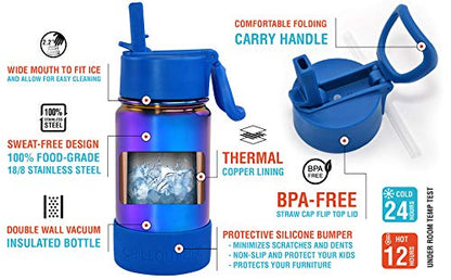 CHILLOUT LIFE 12oz Kids Insulated Stainless Steel Water Bottle with Leak Proof Straw Lid & 144 Stickers - color: Magic Blue, style: 12 oz