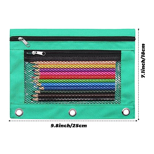 Pencil Pouch for 3 Ring Binders Zippered Pencil Case Canvas Pencil Bag with 2 Compartments (Set of 2, Pastel Green) - color: Patel Green