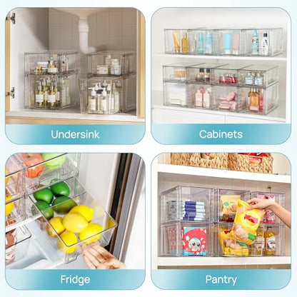 Vtopmart Clear Stackable Storage Drawers, 4 Pack Everyday Organizer Set | Medium and small BPA-free PET drawers with stackable design for kitchen cabinets, pantry shelves, medicine and daily storage - style: 2 Medium+2 Small