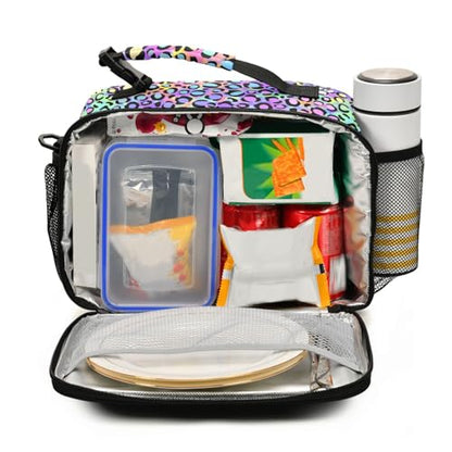 MNSRUU Student Lunch Bag Rainbow Leopard Insulated Lunch Totes Picnic Bag Lunch Box with Adjustable Shoulder Strap for Teen Kids Adults - color: Leopard 01