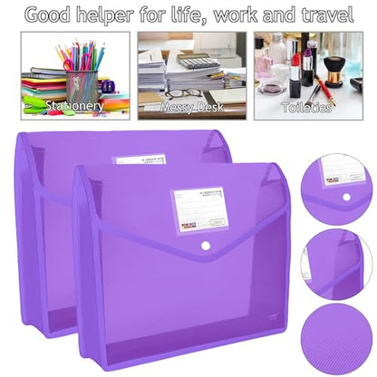 YoeeJob Plastic File Folders Legal Size Expandable Document Folder with Snap Button Closure, A4 Expanding File Wallet Envelopes Pouch with Label Pocket, 2 Packs, Purple - color: Purple, size: 2 Pack
