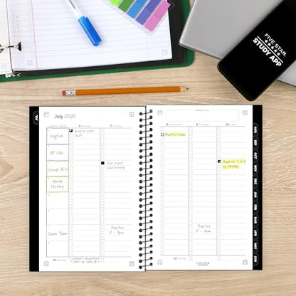Five Star Planner 2026-2027 Weekly & Monthly Academic 12-Month July-June Advance Student Planner + Study App, 5-1/2" x 8-1/2", Black (CAW45905) - color: Black, size: Half Letter (5.5 x 8.5 inches), style: 2026-2027