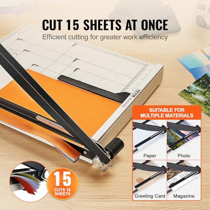 VEVOR Paper Cutter, 18 in Cut Length Guillotine Trimmer, 15-Sheet Capacity, Heavy-Duty Paper Cutter with Security Guard Rail/Blade Lock, Paper Trimmer for Cardstock, Cardboard, Home, Office & School