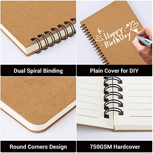 EUSOAR Spiral Ruled Notebook, A5 6 Pack 5.5" x 8.3" 120 Pages Lined Travel Hardcover Notebooks Journal, Memo Notepad Sketchbook, Students College Office Business Subject Diary Ruled Book Journal - color: Kraft, size: 6 Packs