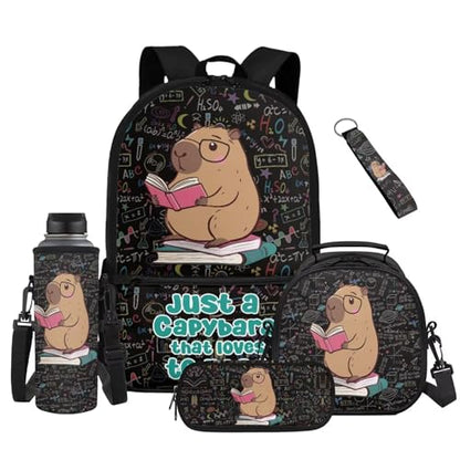 Cute Capybara Kids Bookbag Set 5 Pieces with Lunch Bag Pencil Case and Water Bottle Carrier Large Capacity School Backpack for Students - color: Cute Capybara-c