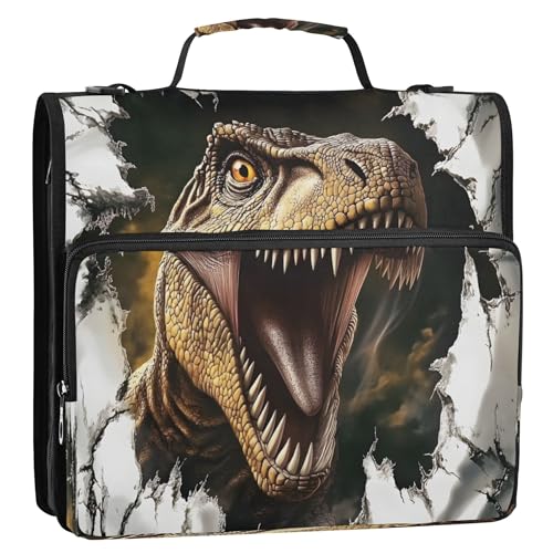 3 Ring Zipper Binder Dinosaur Binder Organizer Portfolio with File and Shoulder Strap & Handle Large Capacity File Folder - color: Dinosaur