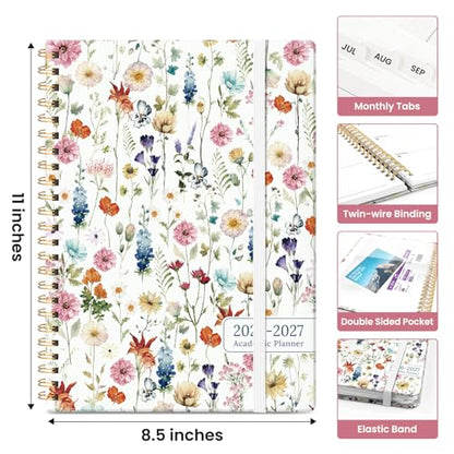 Planner 2026-2027, Academic Year Monthly and Weekly Calendar Planner, Jul 2026 - Jun 2027, Hardcover Teacher Student Planning Agenda book with Tabs, Perfect for School Office Supplies, 8.5" x 11" - Wildflowers - color: A-Wildflowers, size: (8.5"x11")a4