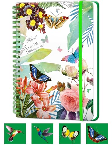 A5 Small Spiral Notebook, 5.7x8.5 Inch 160 Line Page Hardback Small Notepad | Floral Spiral Bound Notebook Journals Wide College Ruled for Work Writing Note Taking Meeting School Gifts | Style-D - color: blue butterfly