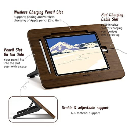 AFOOYO Bamboo Tablet Stand - Portable & Adjustable 5 Angles,Laptop Riser,Book Reading Stand,Compatible with 9.7/10.2/10.5/10.9/11 inches (Walnut Varnish) - color: Walnut, size: M-Fit 9.7/10.2/10.5/10.9/11 inches
