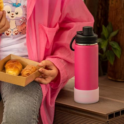 koodee 16 oz Water Bottle-Stainless Steel Double Wall Vacuum Insulated Wide Mouth Water Bottle with Leakproof Spout Lid (Pink) - color: Pink, size: 16 Ounces