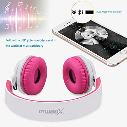 Riwbox WT-7S Bluetooth Headphones Light Up, Foldable Stero Wireless Headset with Microphone and Volume Control for PC/Tablet/TV/Travel (Pink) - color: Pink