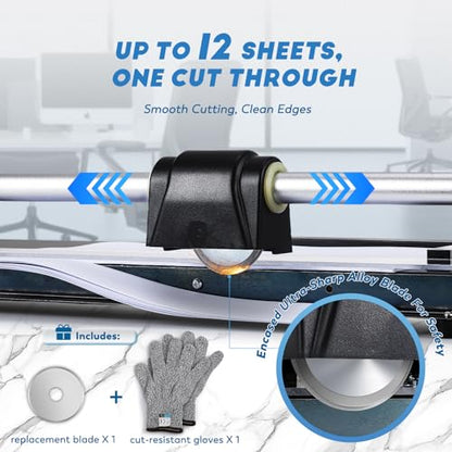 CGOLDENWALL A2 Rotary Paper Trimmer, 12 Sheets, w/Extra Blade & Gloves, for Cardstock Photo, Heavy Duty Paper Cutter for Offices Schools Crafts (24.8 Inch Cut Length) - size: 24.8 Inch Cut Length