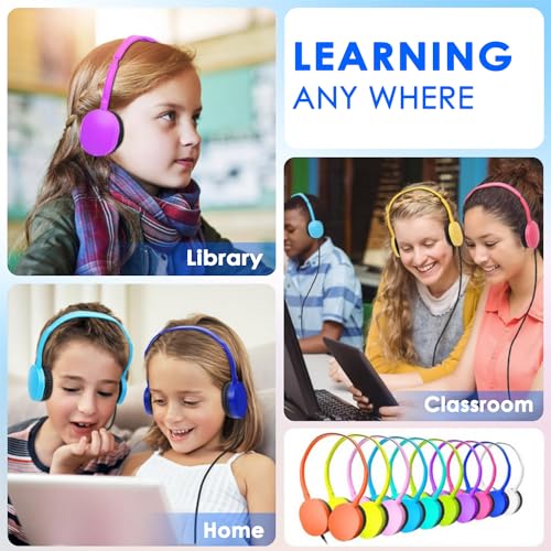 Kids Headphones Bulk 10 Pack for School Classroom Student Children Toddler Boys Girls Teen and Adult, Computer Earphones Class Set of Headphones for Students (PU102,10 Mixed)