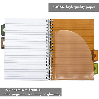 Pukka Pad 5 Subject Spiral Notebook 3-Pack - 200 Pages, 100 Sheets of 80GSM Paper with Repositionable Dividers & Perforated Edges for School & Office Planning & Organization - B5-7 X 10, Camo - color: Camo