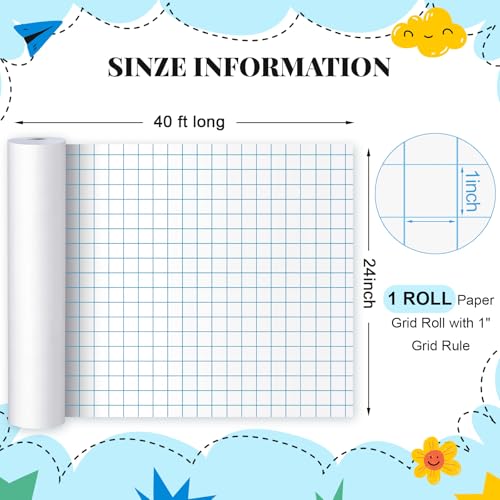 Jetec 1 Roll Large Grid Graph Paper Roll 1'' Grid 23.6 Inch x 40ft Sewing Pattern Paper for Drafting Quilting Drawing Sketching Classroom Teaching Supplies Gifts - color: 1'' Grid, size: 23.6 Inch X 39ft