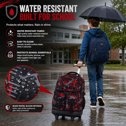 CCJPX 3Pcs Rolling Backpack for Boys, Roller Wheeled School Bookbag, Graffiti Wheels Backpacks with Lunch Box for Kids (Red) - color: Graffiti Red