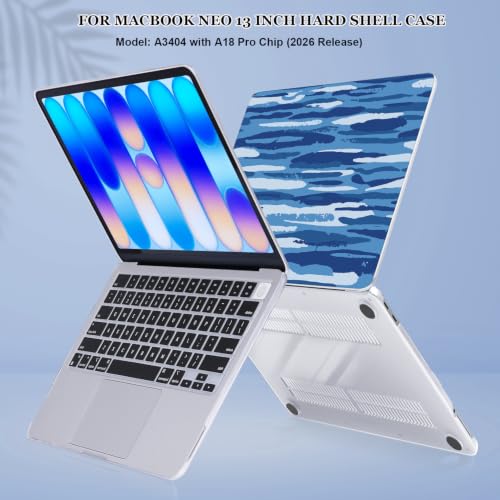 for MacBook Neo 13 inch Case 2026 Release A3404 Cover, Ultra-Thin Printed Pattern Plastic Hard Shell Case Protective Case for Mac Neo 13 with Apple A18 Pro Chip, Abstract Blue Camouflage - color: Abstract Blue Camouflage