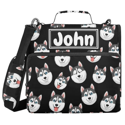 Cartoon Husky Dark Print Custom Zipper Binder Bag 3 Ring with Shoulder Strap & Handle Personalized Binder Bag Expandable File Folder for School - color: Multi-cartoon Husky Dark
