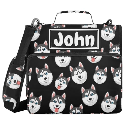 Cartoon Husky Dark Print Custom Zipper Binder Bag 3 Ring with Shoulder Strap & Handle Personalized Binder Bag Expandable File Folder for School - color: Multi-cartoon Husky Dark
